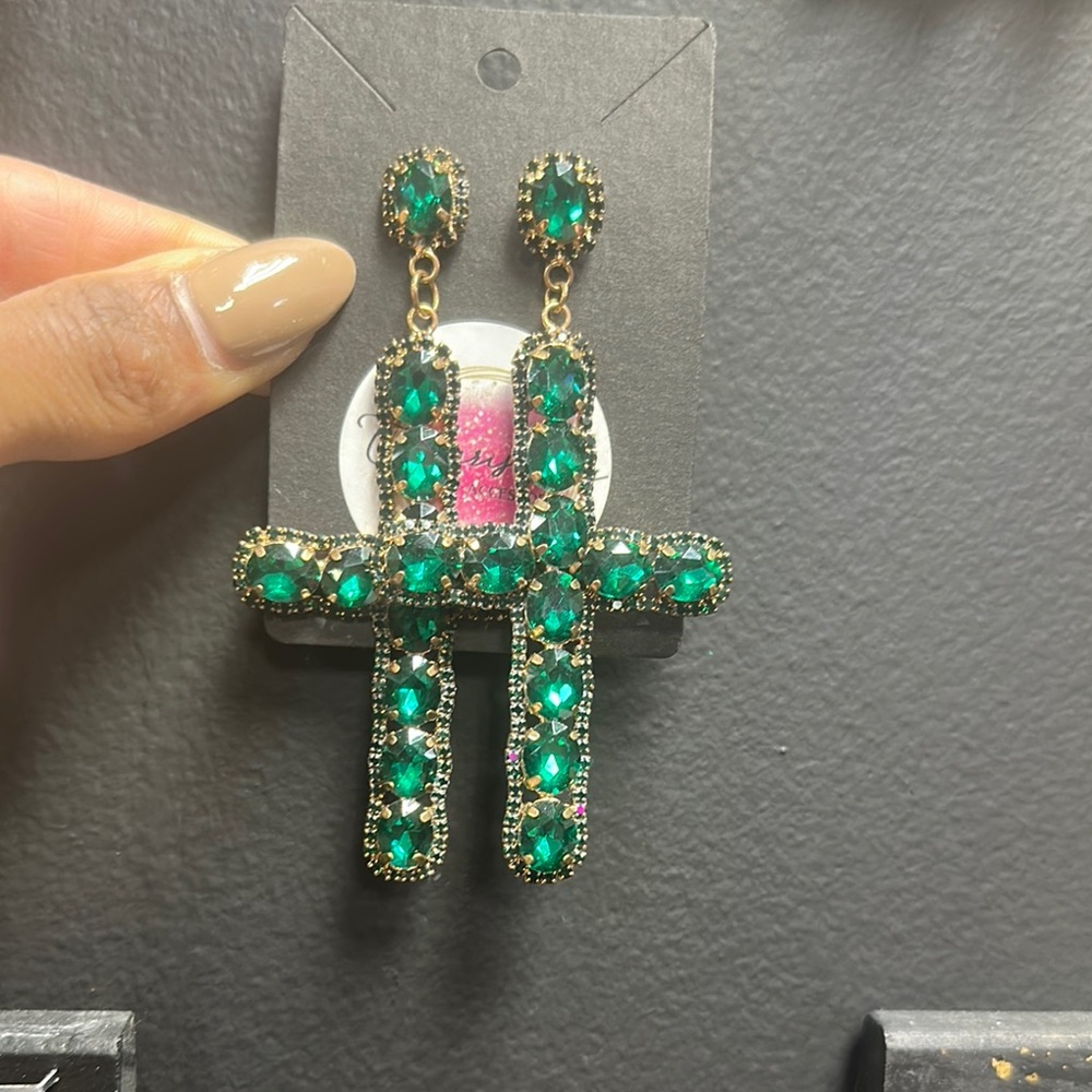 Emerald Green and Gold Statement Earrings
